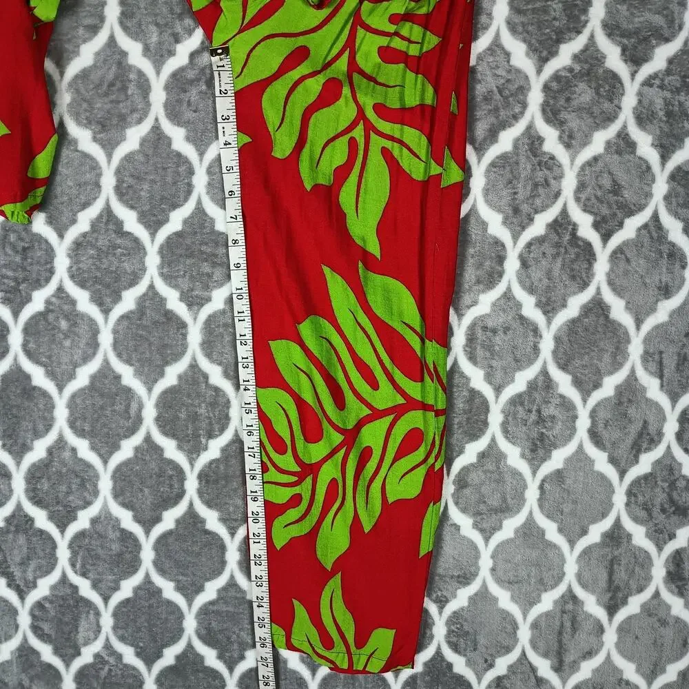 Hula Bay Jumpsuit Womens Medium Red Green Strapless Wide Leg Tropical Leaf Tiki - Picture 9 of 16